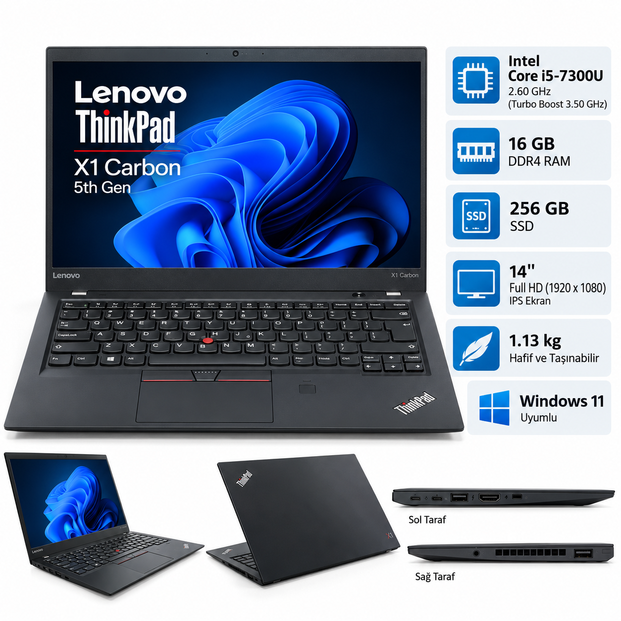 Lenovo ThinkPad X1 Carbon 5th Gen Intel i5-7300U 16 Ram 256 SSD 14" Notebook - Outlet